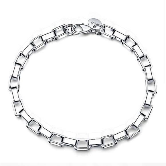 Sterling silver box chain link unisex bracelet - Picture 2 of 3